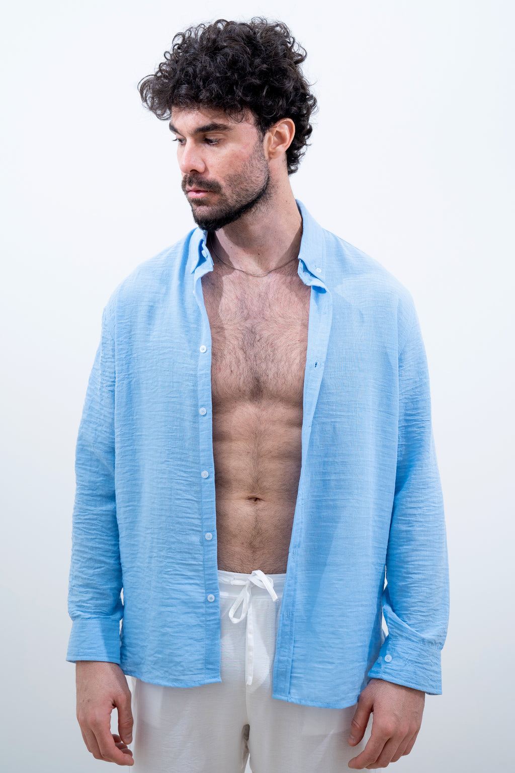 Blue Linen Long-Sleeve
