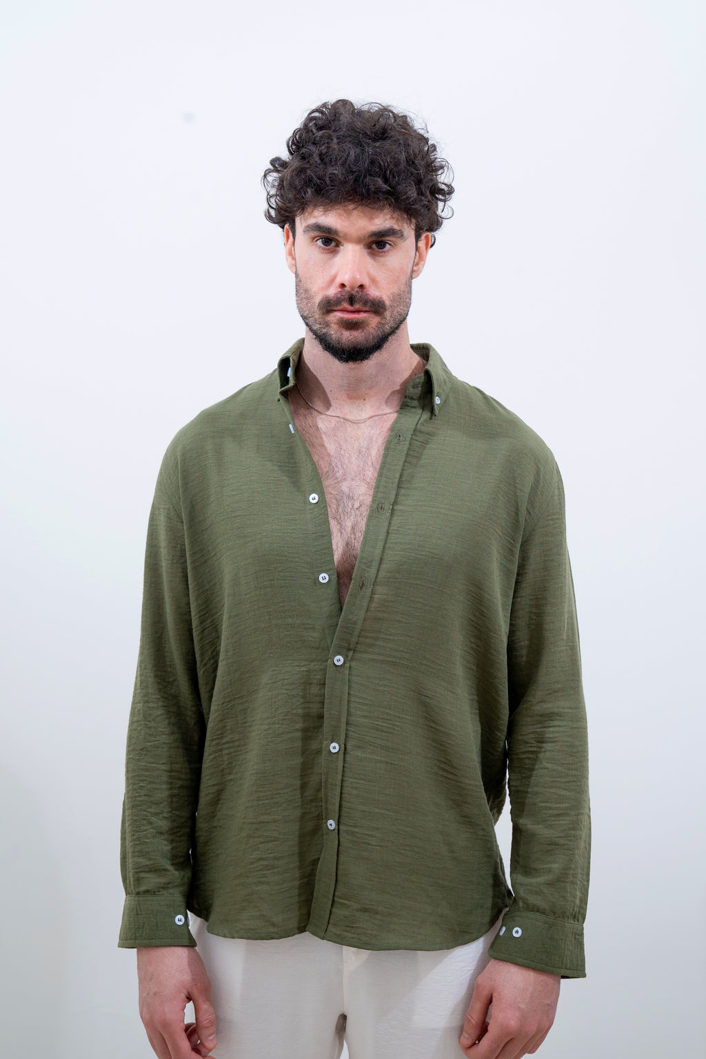 Olive Linen Long-Sleeve